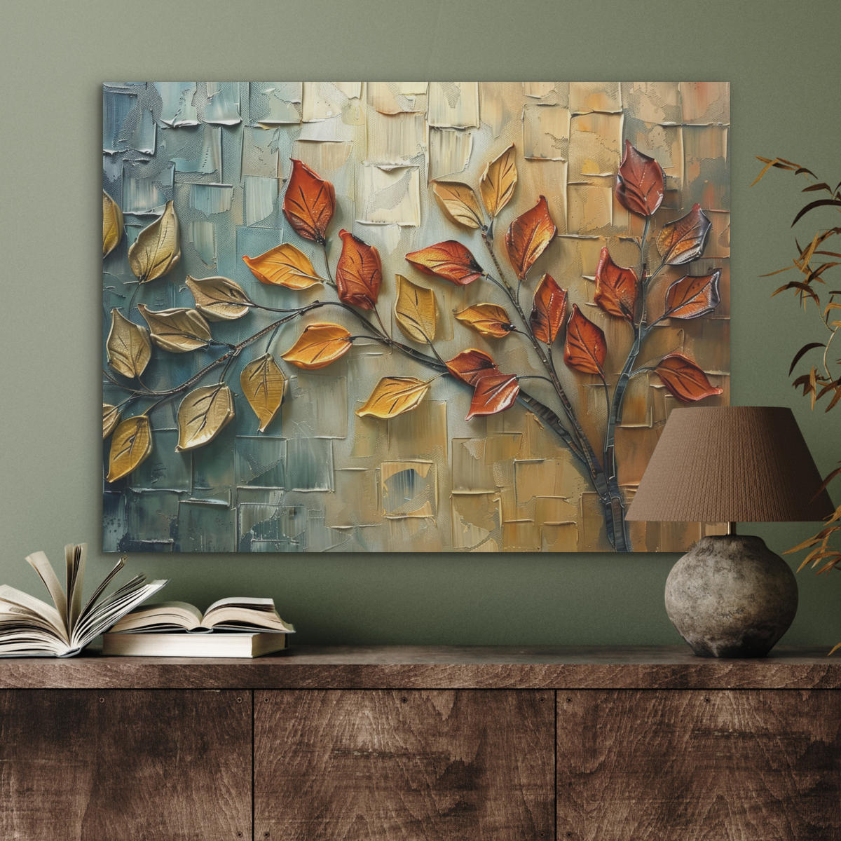 AKUSTIKPANEEL Baum - Abstrakt - Natur - Kunst 80x60 cm - Goldfarben, Textil (80/0.9/60cm) - MuchoWow
