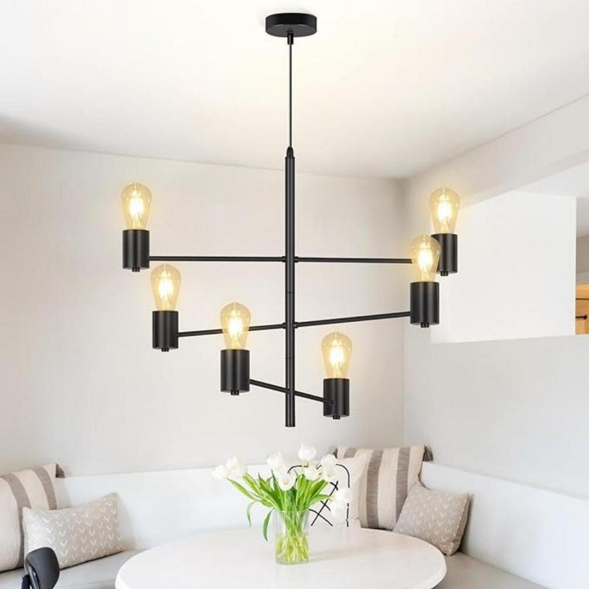 HÄNGELEUCHTE Essenz 6-flammig 65/10/205 cm - Schwarz, Metall (65/10/205cm) - Nettlife