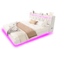 ČALOUNĚNÁ postel 180/200 cm béžová z sametu s LED osvětlením, USB a úložným čelem - béžová, textil (180/200cm) - OKWISH