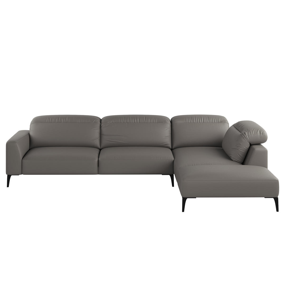 ECKSOFA mit Ottomane - Schwarz/Grau, Leder/Metall (325/238cm) - home24