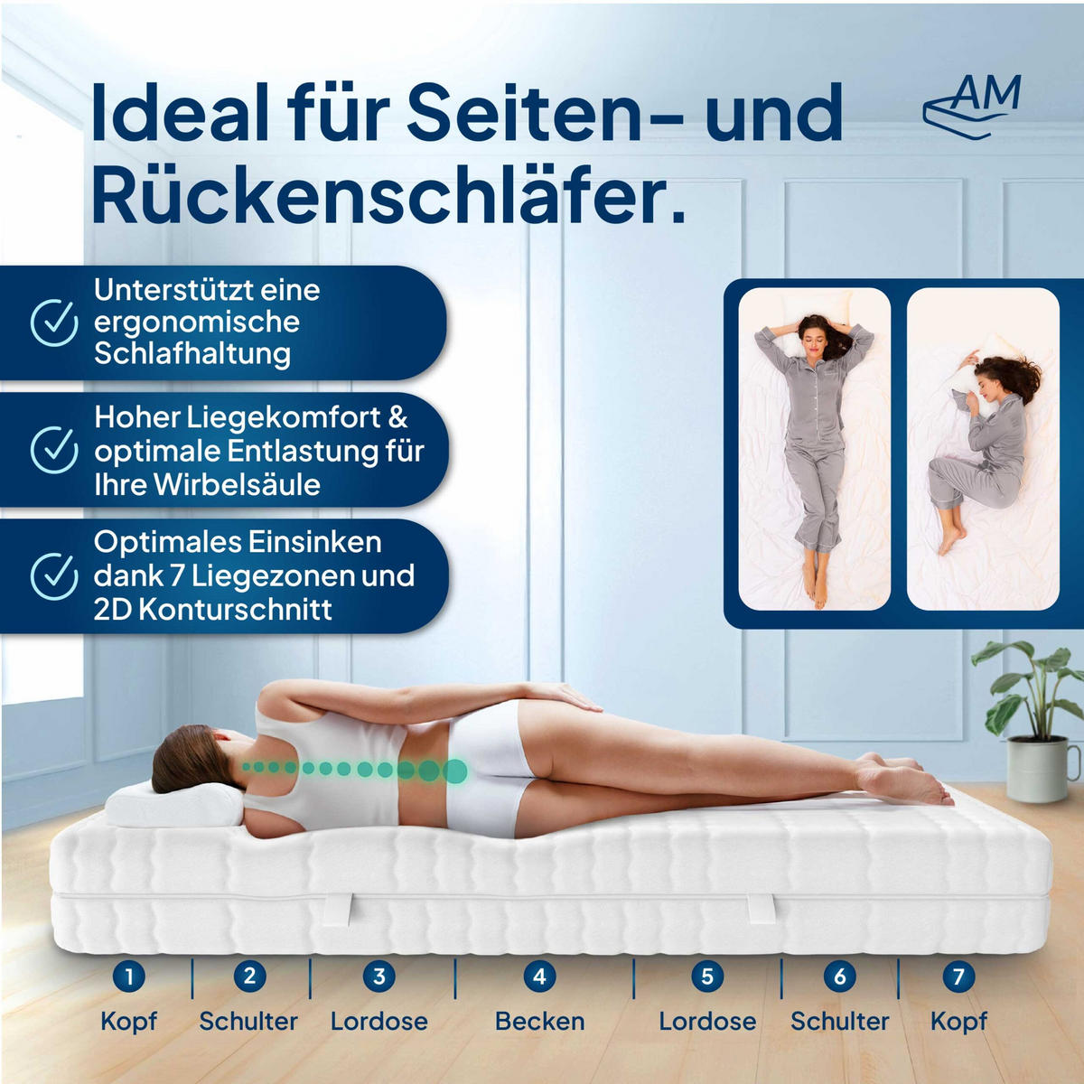 LATEXMATRATZE 200/200 cm H2 - 20cm Höhe & Toledo Bezug - Weiß, Textil (200/200cm) - AM Qualitätsmatratzen