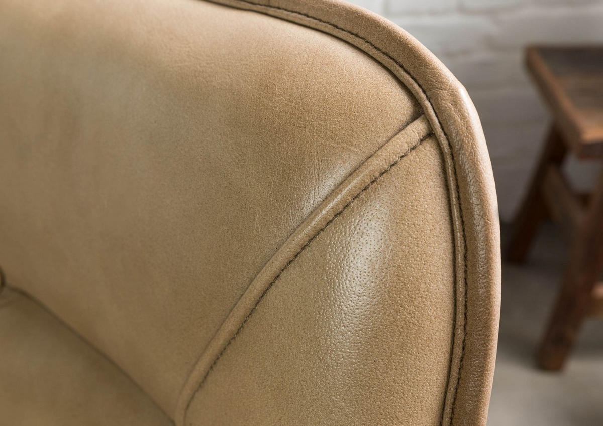 STUHL Echtleder 49 x 56 x 83 cm beige IRON LABEL #608 - Beige, Leder (49/83/56cm) - Massivmoebel24