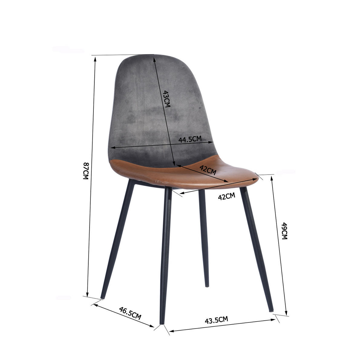 STUHL-SET 2 Stück in Eisen Kunstleder und Samt - Graubraun/Schwarz, Holzwerkstoff/Textil (44/88/53cm) - Urban Meuble