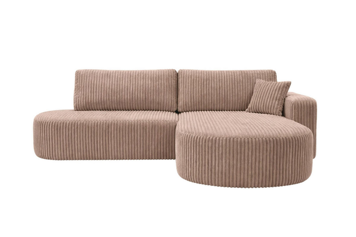 ECKSOFA Mit Schlaffunktion Und Bettkasten, Cordstoff Tilia, Braun, Rechts, ROUND ONE OPEN XL - Braun, Holz (262/175cm) - Kaiser Möbel