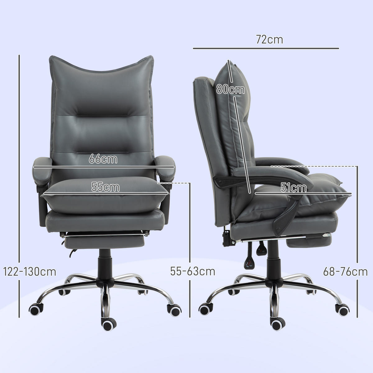 BÜROSTUHL mit Liegefunktion, ergonomisch Schreibtischstuhl Drehstuhl Dunkelgrau - Dunkelgrau, Kunststoff (72/130/66cm) - Vinsetto