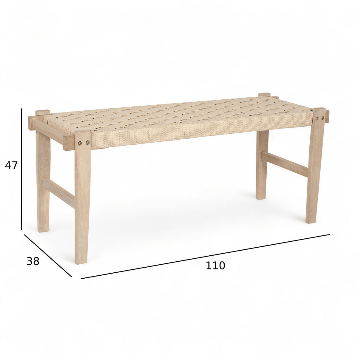 SITZBANK 110/38/47 cm Rattan / Eiche Eiche bianco - Eiche Bianco/Eichefarben, Holz/Papier (110/47/38cm) - Furnhouse