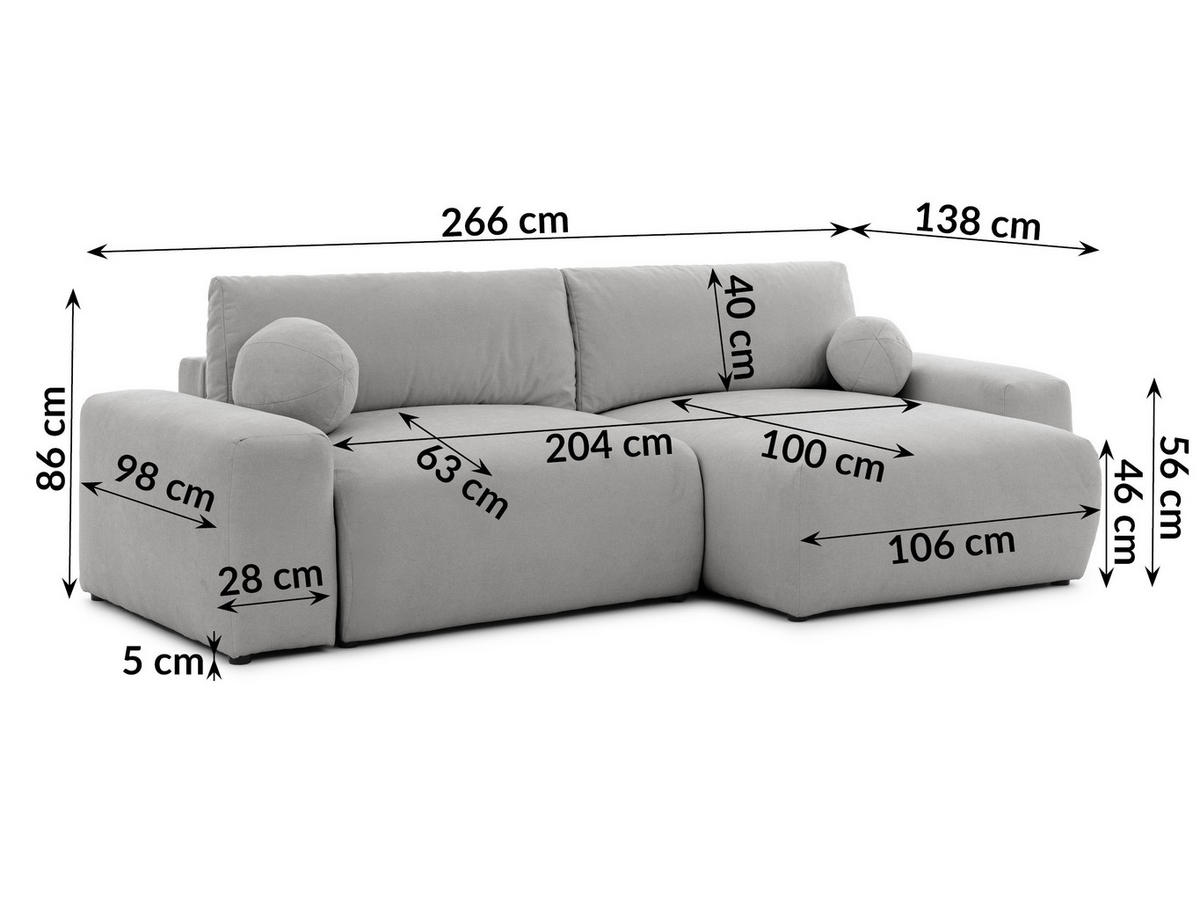 ECKSOFA Puffy mit Schlaffunktion und Bettkasten - besonders weich und puffig aus Grau Webstoff - Ottomane rechts - Schwarz/Grau, Holz/Kunststoff (266/138cm) - S-Style Möbel