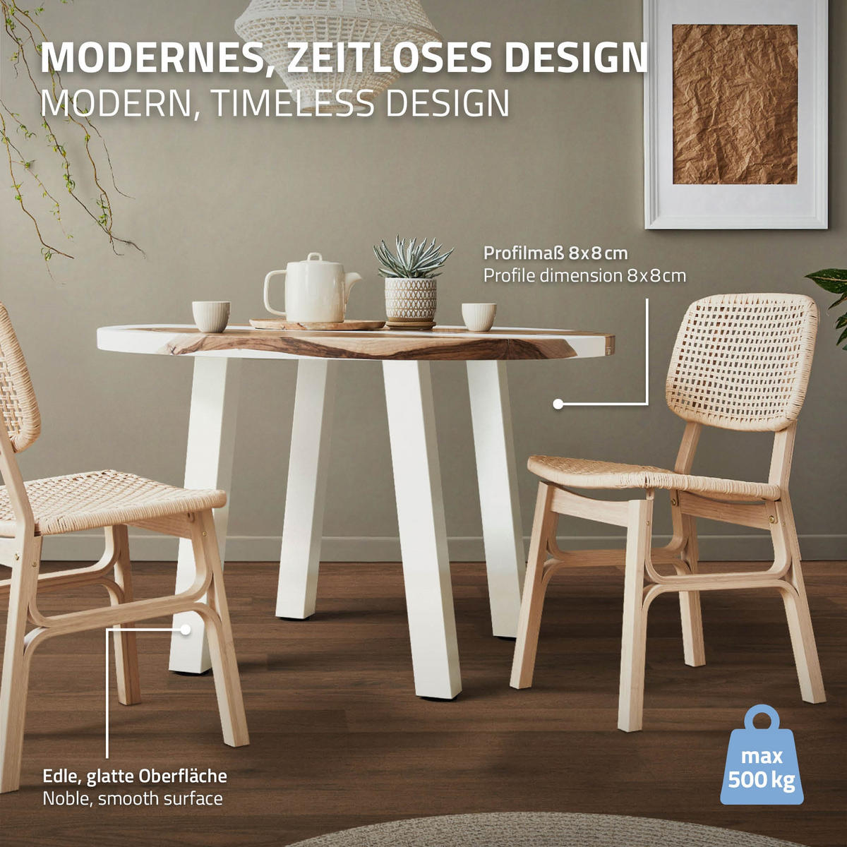TISCHBEINE 4er Set I-96GRAD-Design H:72 cm Weiß 8x8 cm - Weiß, Metall (8/72/8cm) - ML-DESIGN