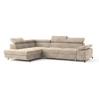 ECKSOFA FAVIEN L-S Creme Velours-Stoff mit Schlaffunktion - Creme, Holz (257/190cm) - MASSENO