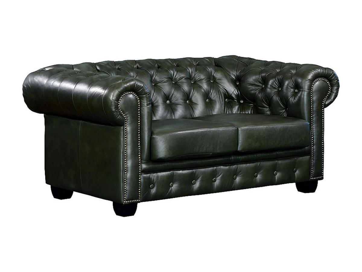 CHESTERFIELD Ledersofa 2-Sitzer - Büffelleder - Schwarzgrün - BRENTON - Grün, Leder (96/73/160cm) - Vente-Unique