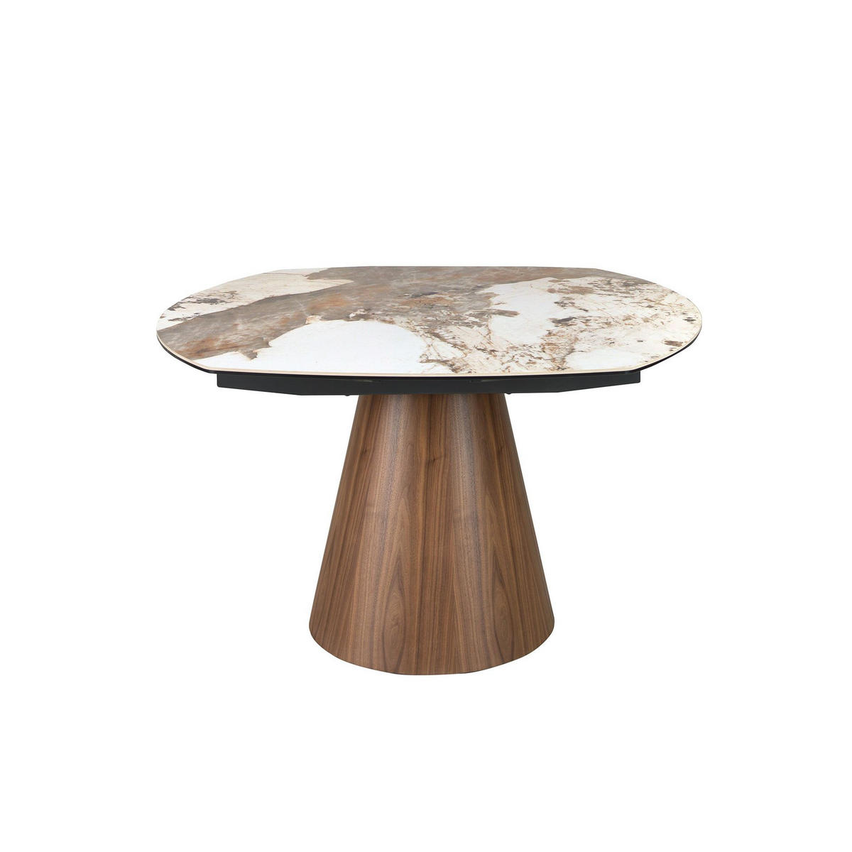 ESSTISCH Ovaler ausziehbarer in Fassform aus Porzellan-Marmor und Nussbaumholz Ø130/120/76 cm - Nussbaumfarben/Walnussfarben, Keramik/Holz (120/130/75cm) - ANGEL CERDA
