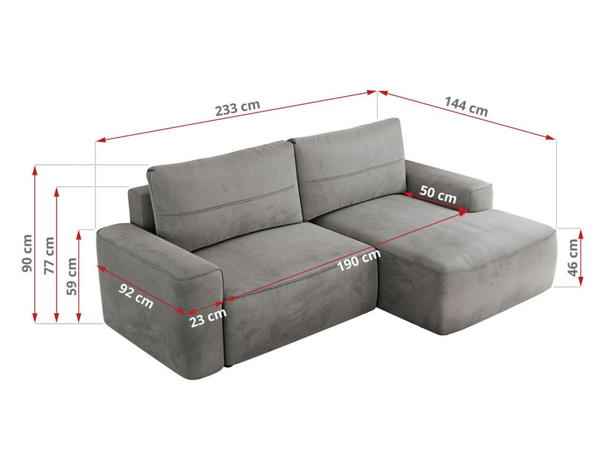 ECKSOFA BELLUNO L Hellgrau Velvet - Rechts - Hellgrau/Schwarz, Textil (233/144cm) - MKS
