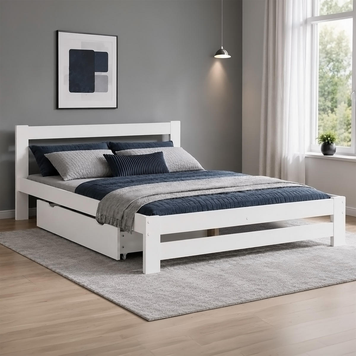 HOLZBETT mit Stauraum 140/200 cm weiß - Weiß, Holz (140/200cm) - Homestyle4u