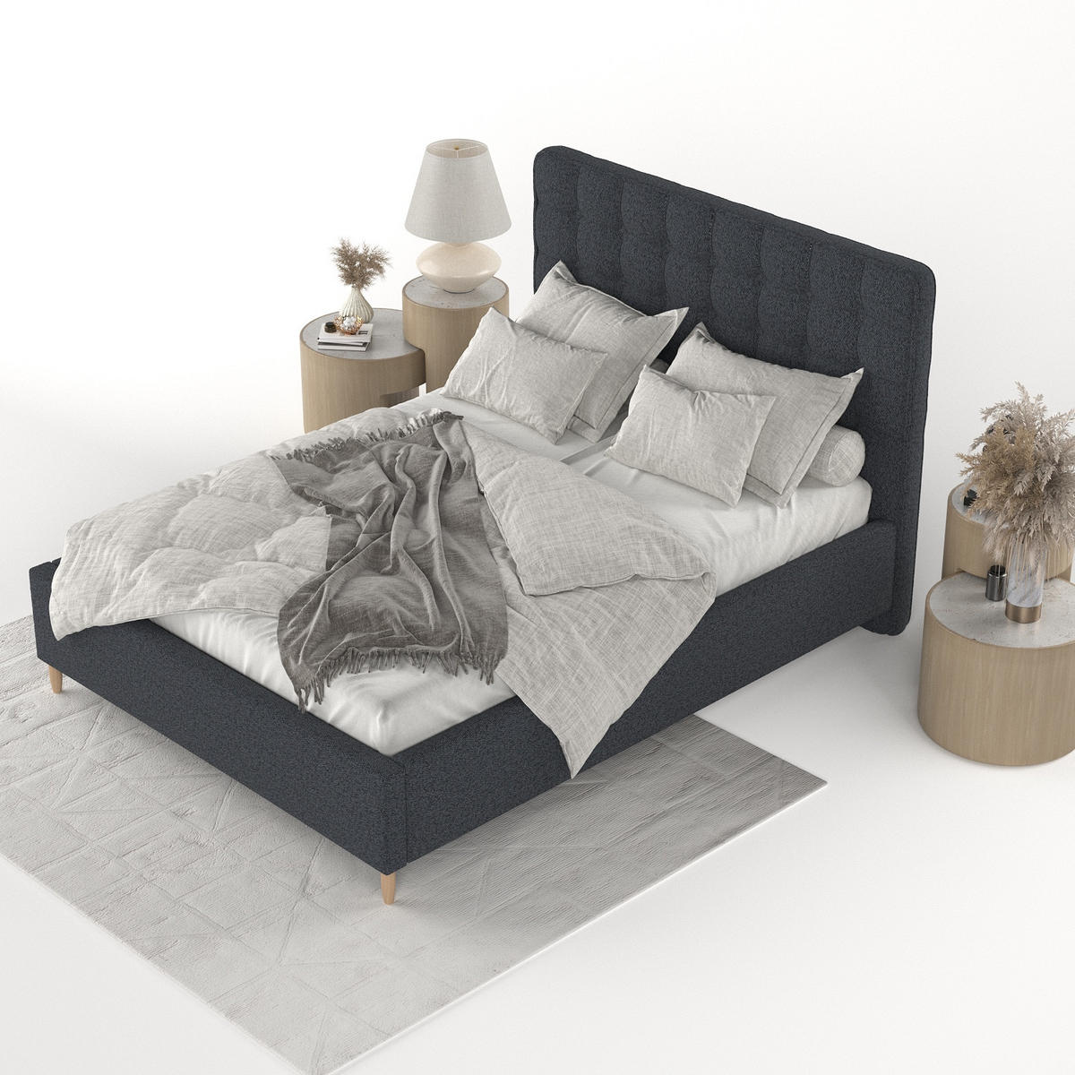 POLSTERBETT Paloma 140/200 cm Anthrazit im Riva Stoff - Anthrazit/Naturfarben, Holz/Holzwerkstoff (140/200cm) - AltaBeds