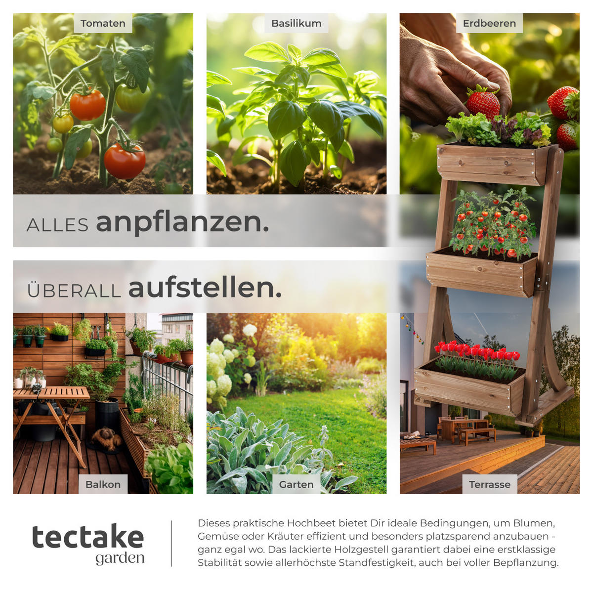 VERTIKALBEET Flora,inklusive Pflanzvlies, 60 x 49 x 140 cm,braun - Braun, Holz (60/140/49cm) - tectake
