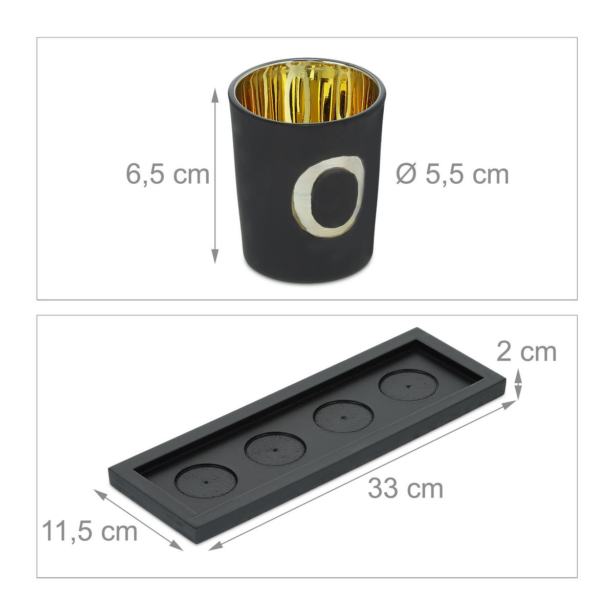 TEELICHTHALTER - Schwarz, Glas/Holzwerkstoff (7.5cm) - Relaxdays