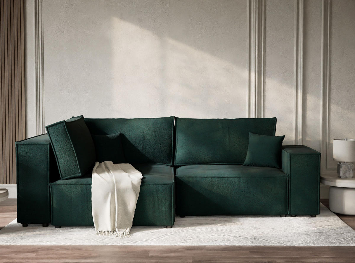 ECKSOFA MIT SCHLAFFUNKTION Tonga Grün Webstoff - Schwarz/Grün, Holz/Holzwerkstoff (105/225cm) - Maison de Reve