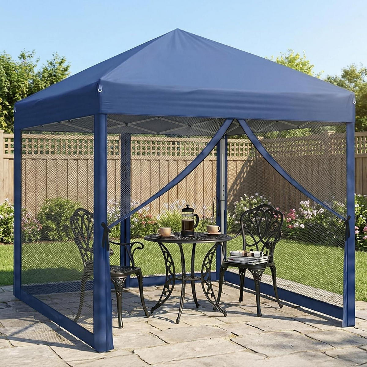 FALTPAVILLON 3x3 m mit Moskitonetzen Blau - Blau, Textil (300/245/300cm)
