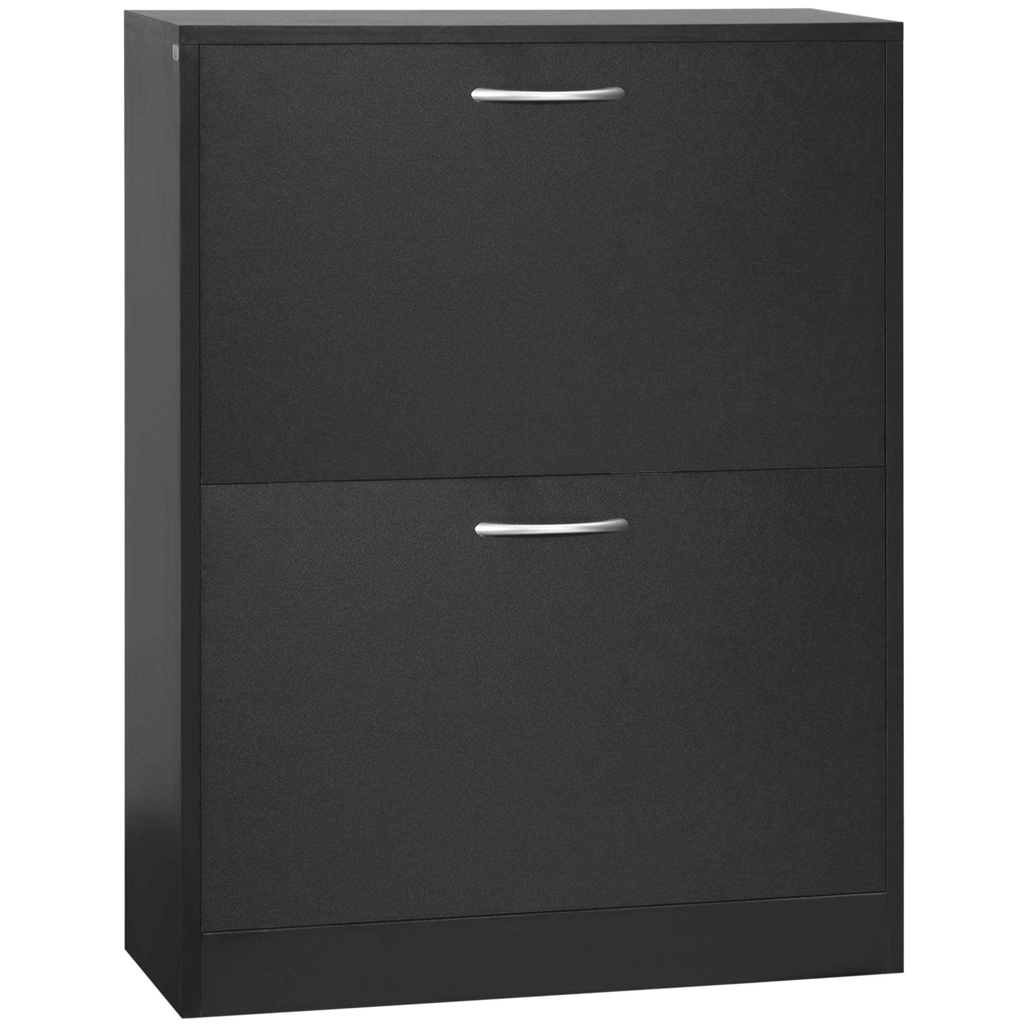 SCHUHSCHRANK DE-14972 2 Klapptüren 60x24x80 cm Schwarz - Schwarz, Holzwerkstoff (10/10/10cm) - ComfortXL