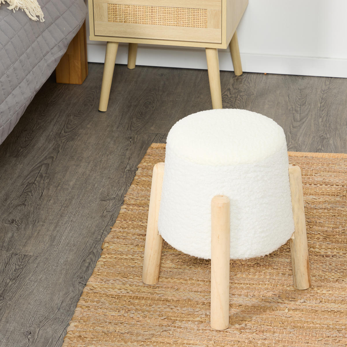 SITZHOCKER - Weiß, Holz/Holzwerkstoff (30/40/30cm) - Relaxdays