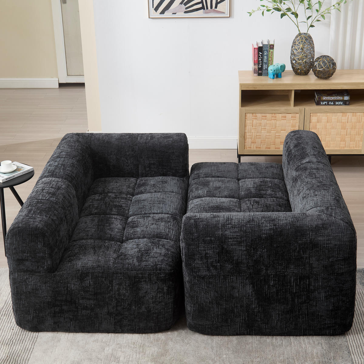 ECKSOFA 250/158/60 cm Schwarz mit Seitentasche - Schwarz, Textil (250/158cm) - Oxeza