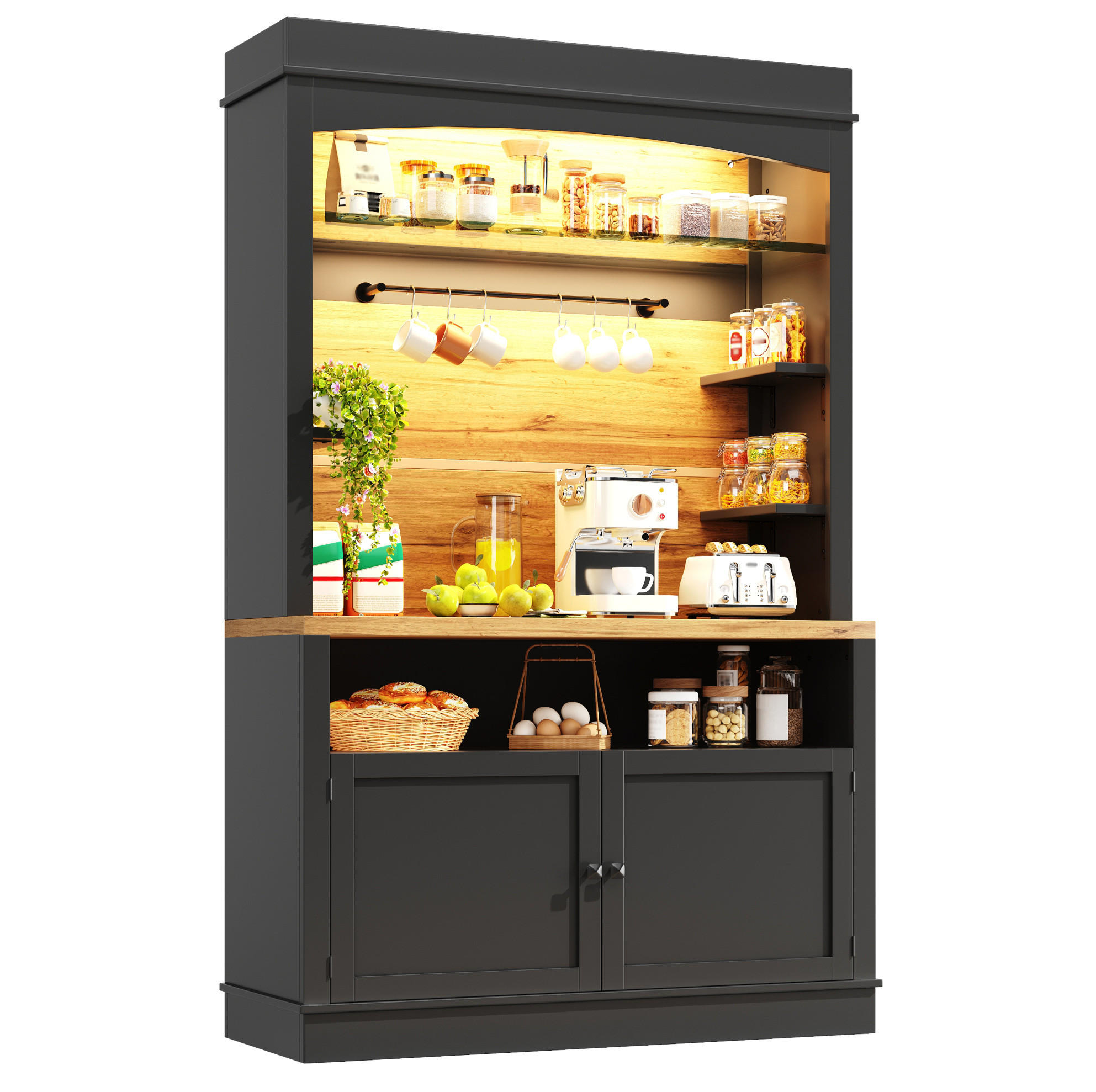 KÜCHENSCHRANK mit LED 107x43x184 cm MDF Metall Schwarz - Schwarz, Metall (43/184/107cm) - Meubliv