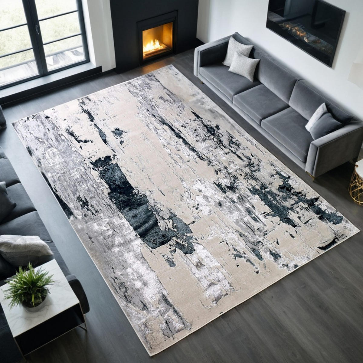 TEPPICH Velours kurzflor mit Metallic-Akzenten Gletschermuster COMO-Tremezzo, Silbergrau 120x170 cm - Silberfarben, Textil (120/170cm) - KADIMA DESIGN