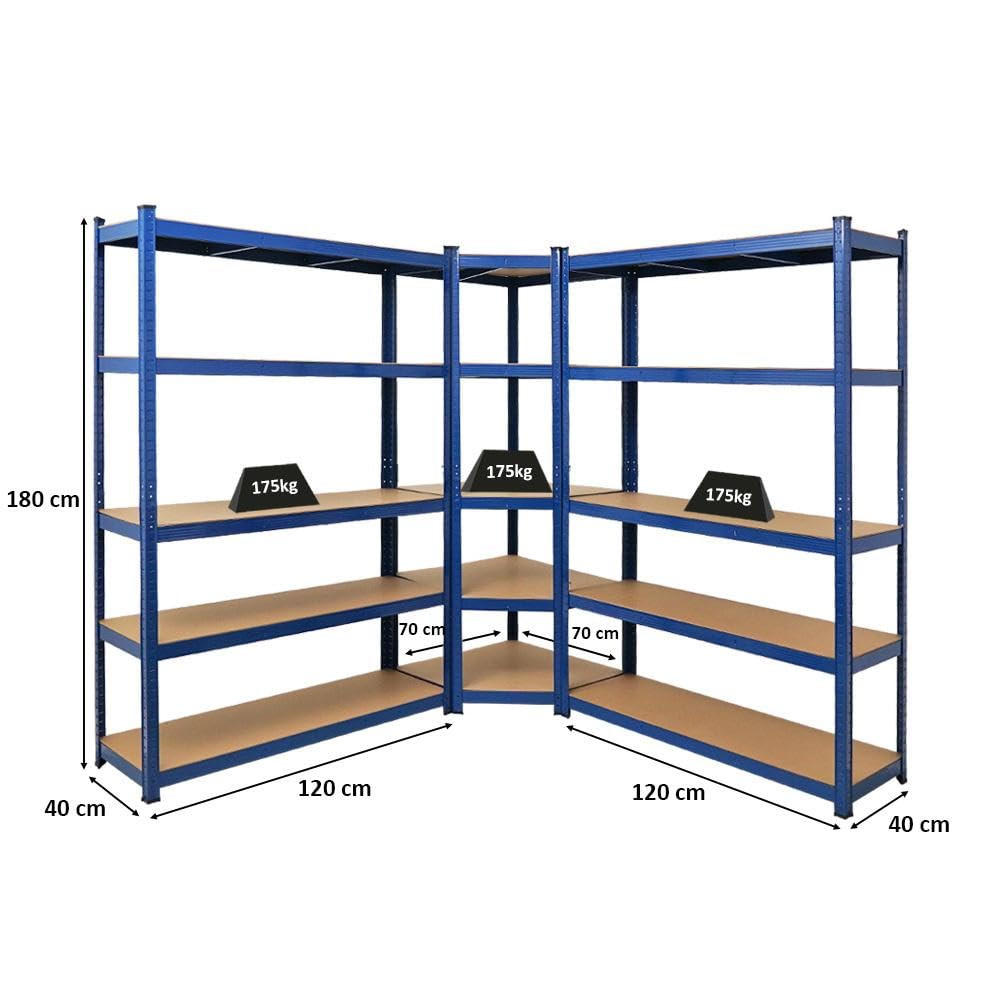 ECKREGAL Ragnar 2er-Set mit Schwerlastregal Ragnar 180x190x40 cm Fachlast 175 kg Blau - Blau, Metall (120/180/40cm) - PROREGAL