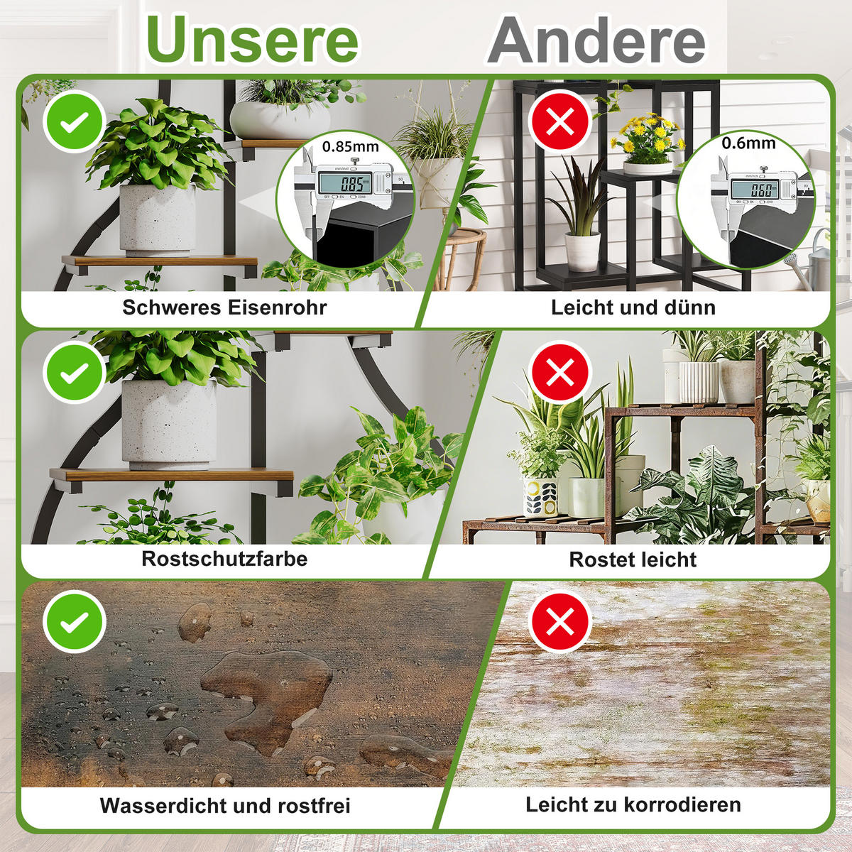 PFLANZENSTÄNDER 6 Ebenen LED Wachstumslampe Metall Ecke Kippschutz 142 cm - Braun, Holz (30/142/40cm) - Fortuna Lai