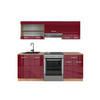 KÜCHENZEILE R-Line Bordeaux Hochglanz/Goldkraft Eiche 200 cm, AP Eiche - Bordeaux/Eiche Wotan, Holzwerkstoff (200/81.6/60cm) - Vicco