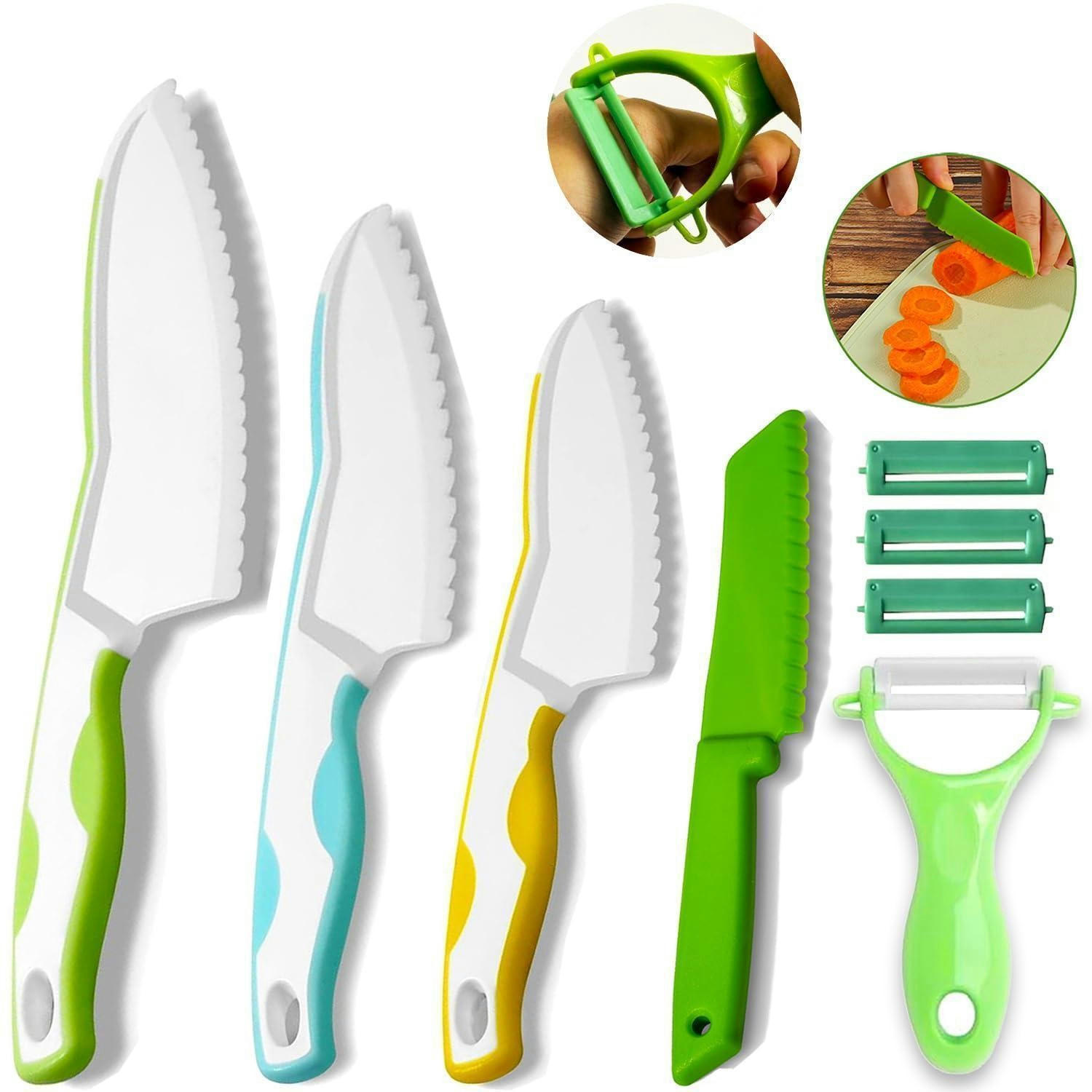 KINDERMESSER-SET 8-teilig Montessori Lernmesser mit Kinderschäler - Multicolor, Kunststoff