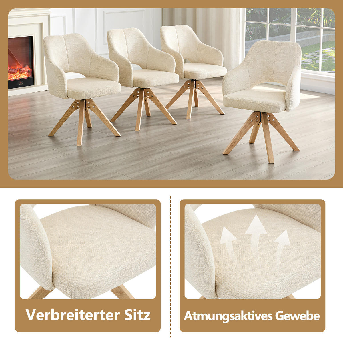 ARMLEHNSTUHL-SET DE-36630 2 Stück mit Stoffbezug und Massivholzbeinen Beige - Beige, Holz (48/85/45cm) - ComfortXL