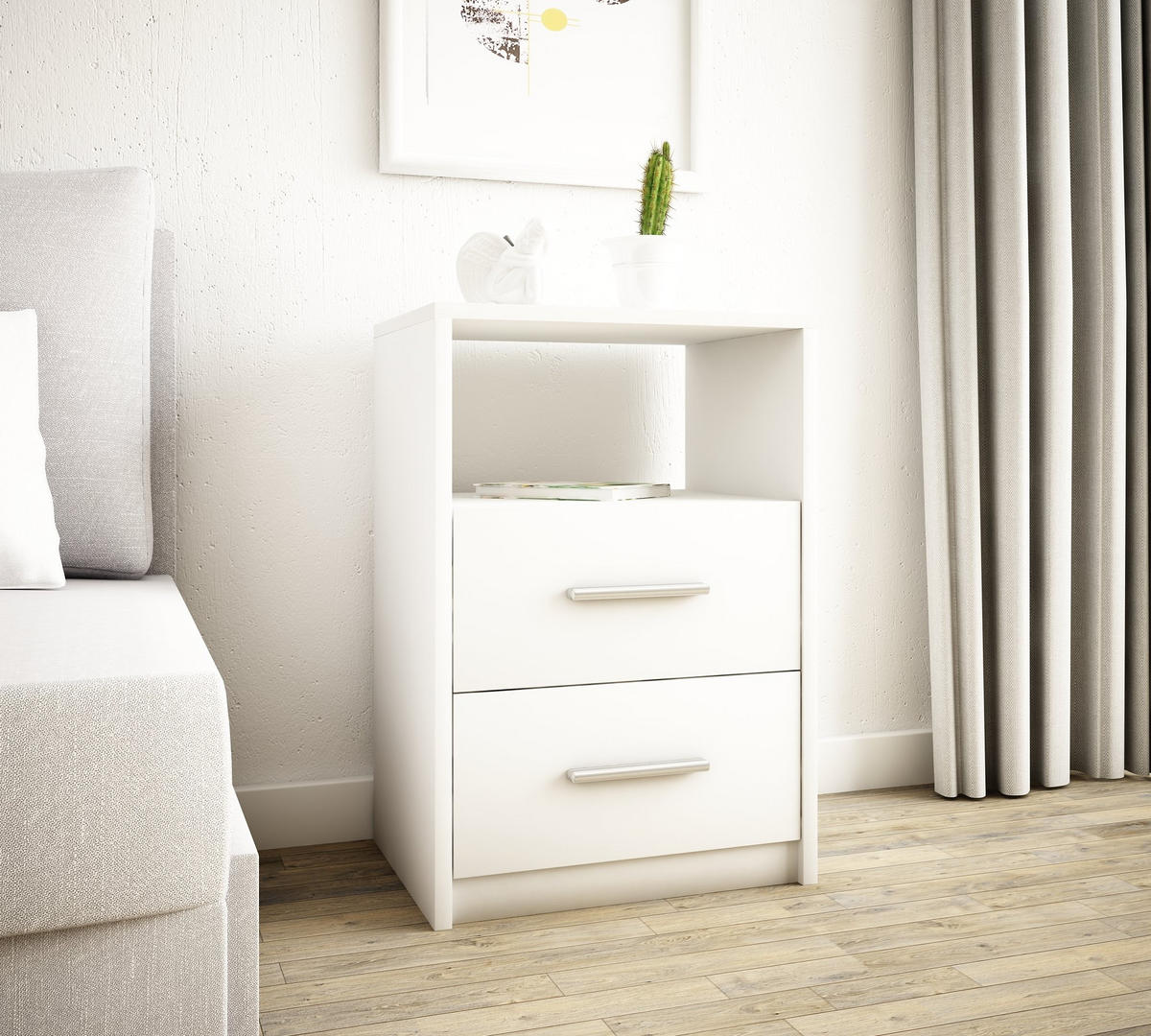 NACHTTISCH 2SO Weiß 40/35/58,5 cm klassische Optik - Weiß, Holzwerkstoff (40/58.5/35cm) - Matkam Möbel