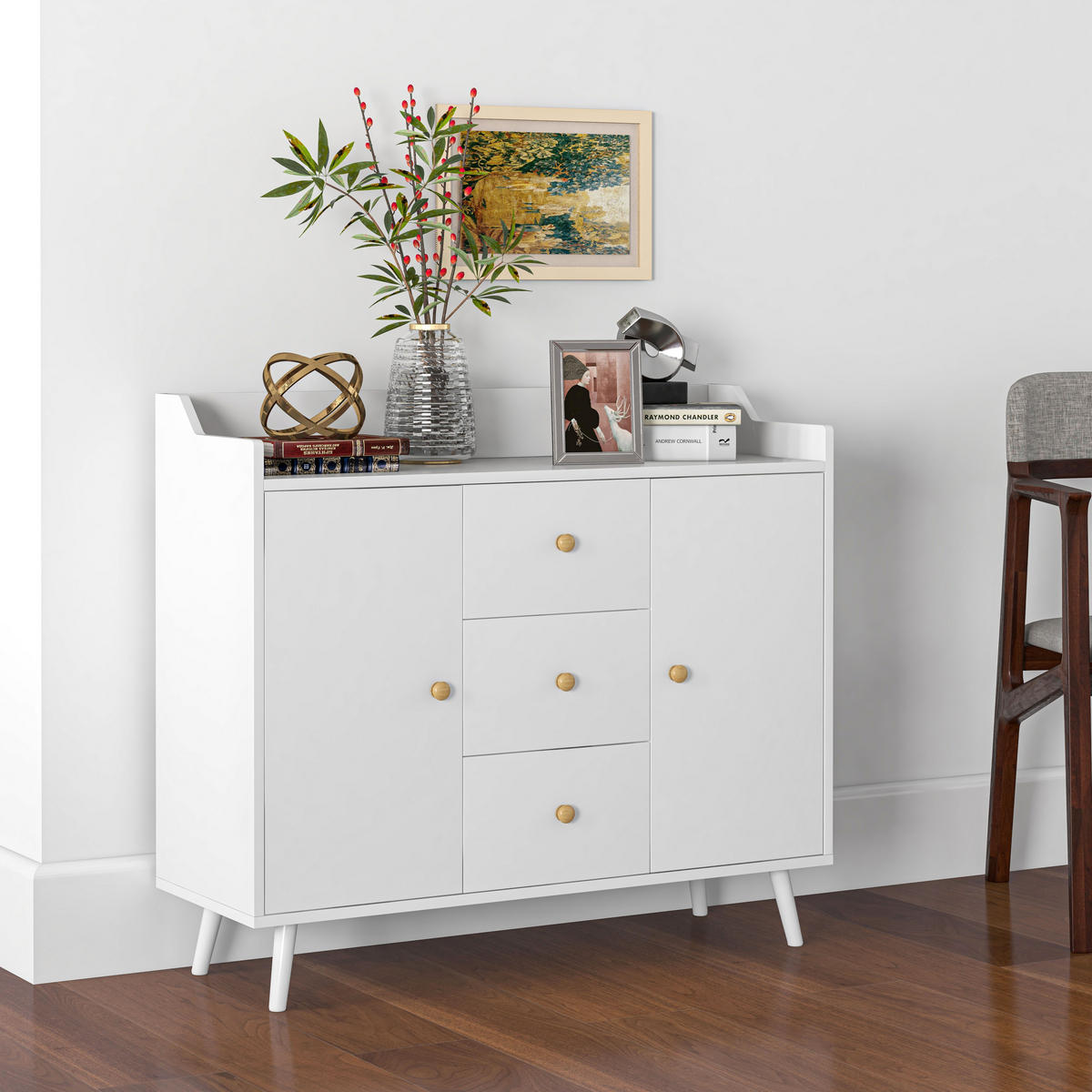 SIDEBOARD Weiß, 2 Türen, 3 Schubladen, 90/32/80 cm - Weiß, Holz (90/80/32cm) - PANGIVO