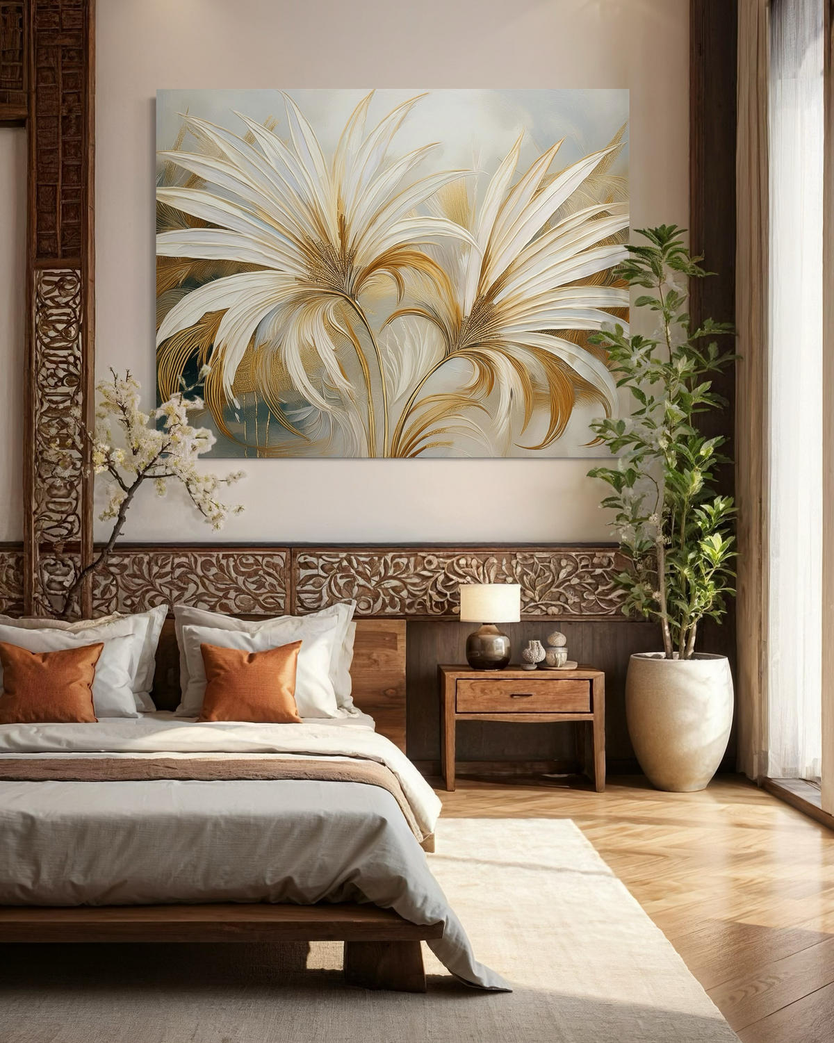 WANDBILD tropische blätter botanik - Beige, Textil (60/40cm) - Feeby