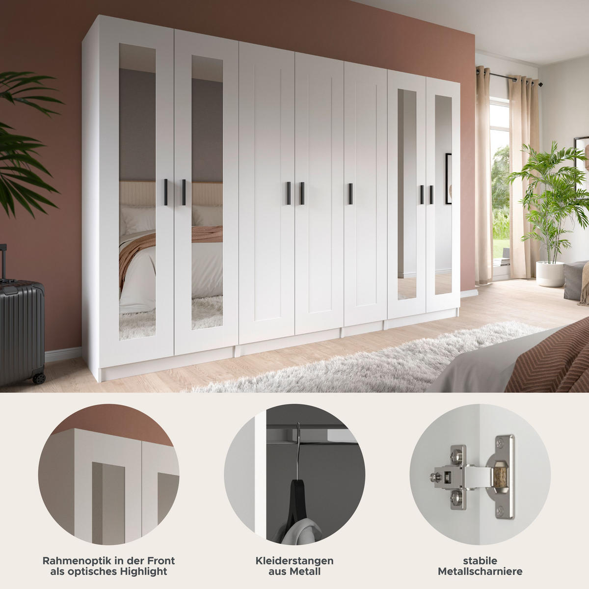 KLEIDERSCHRANKKOMBINATION VISBY (B/H/T: ca. 280/194/56 cm) in weiß/weiß - Weiß, Holzwerkstoff (280/194/56cm)