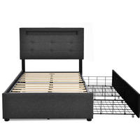 POLSTERBETT aus Leinen 90x200 cm Grau mit LED-Beleuchtung, Schubladen und Matratze - Grau, Textil (90/200cm) - IVMEU