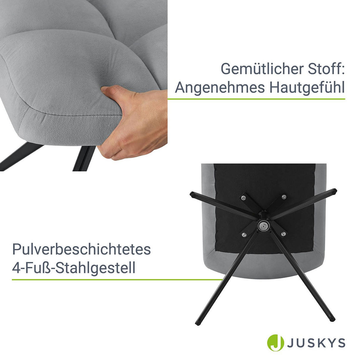DREHSTUHL Dallas samt hellgrau (2er-Set) - Hellgrau, Textil (45/84/45cm) - Juskys