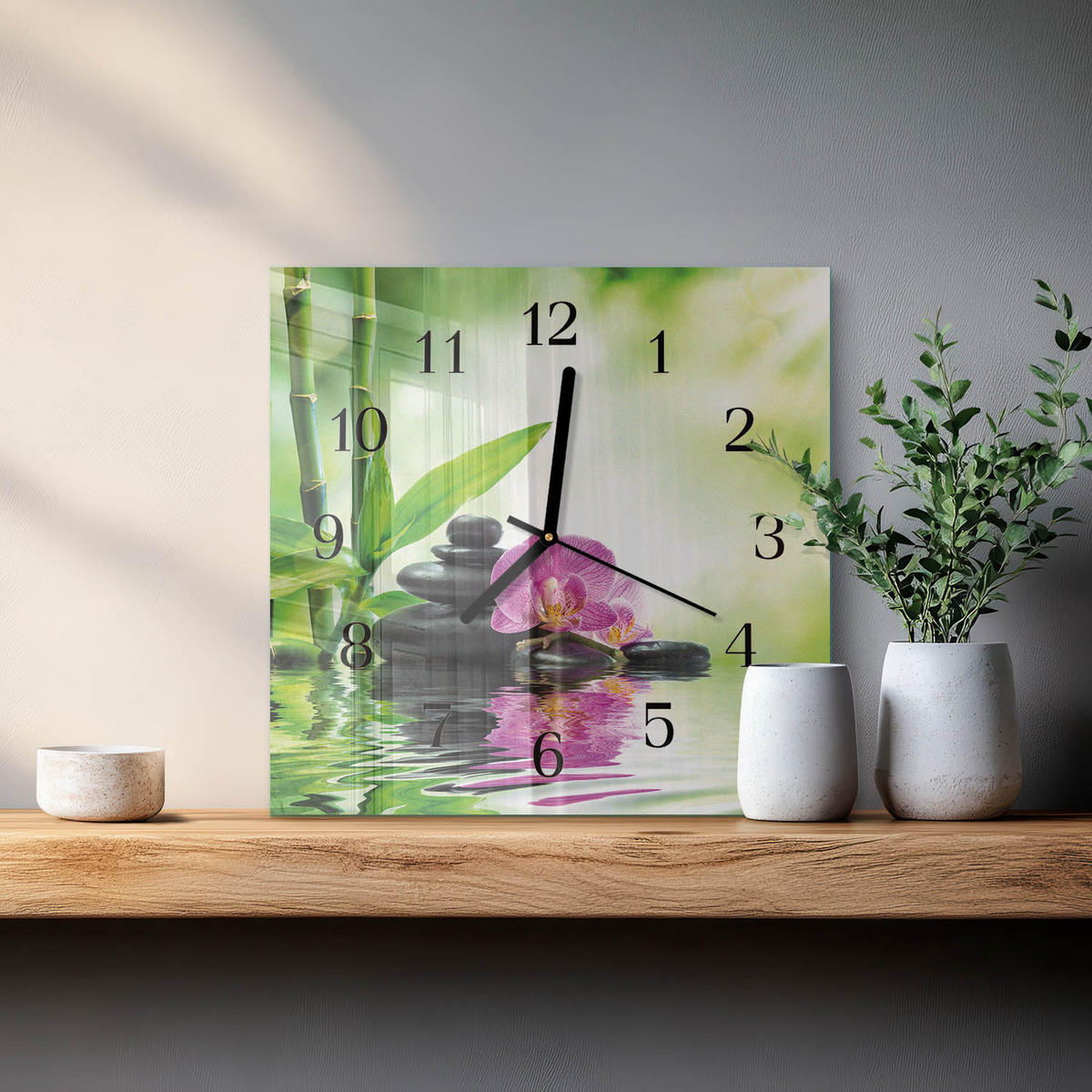 WANDUHR 30x30 cm - Spa Orchidee - Grün, Glas (30/30/0.4cm) - TULUP
