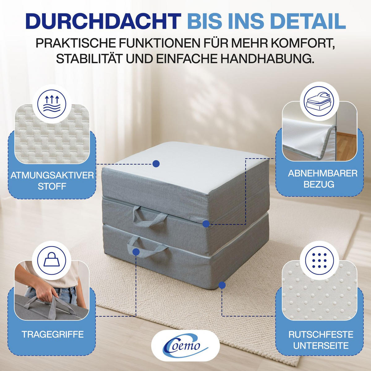 KLAPPMATRATZE FALKO 120/200 cm Höhe 16 cm - Weiß, Textil (120/200cm) - Coemo