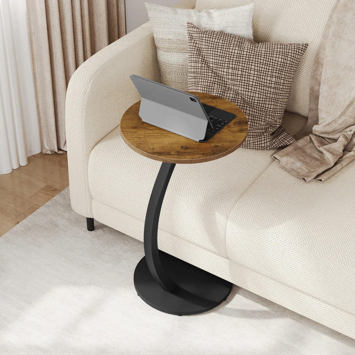 BEISTELLTISCH, C-Form, Braun, klein, rund für Sofa - Braun, Holzwerkstoff (40/40/64.5cm) - Kaket