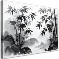 LEINWANDBILD Bambus Berge Japanische Landschaftsmalerei 90x60cm - Schwarz, Textil (90/60cm) - Feeby