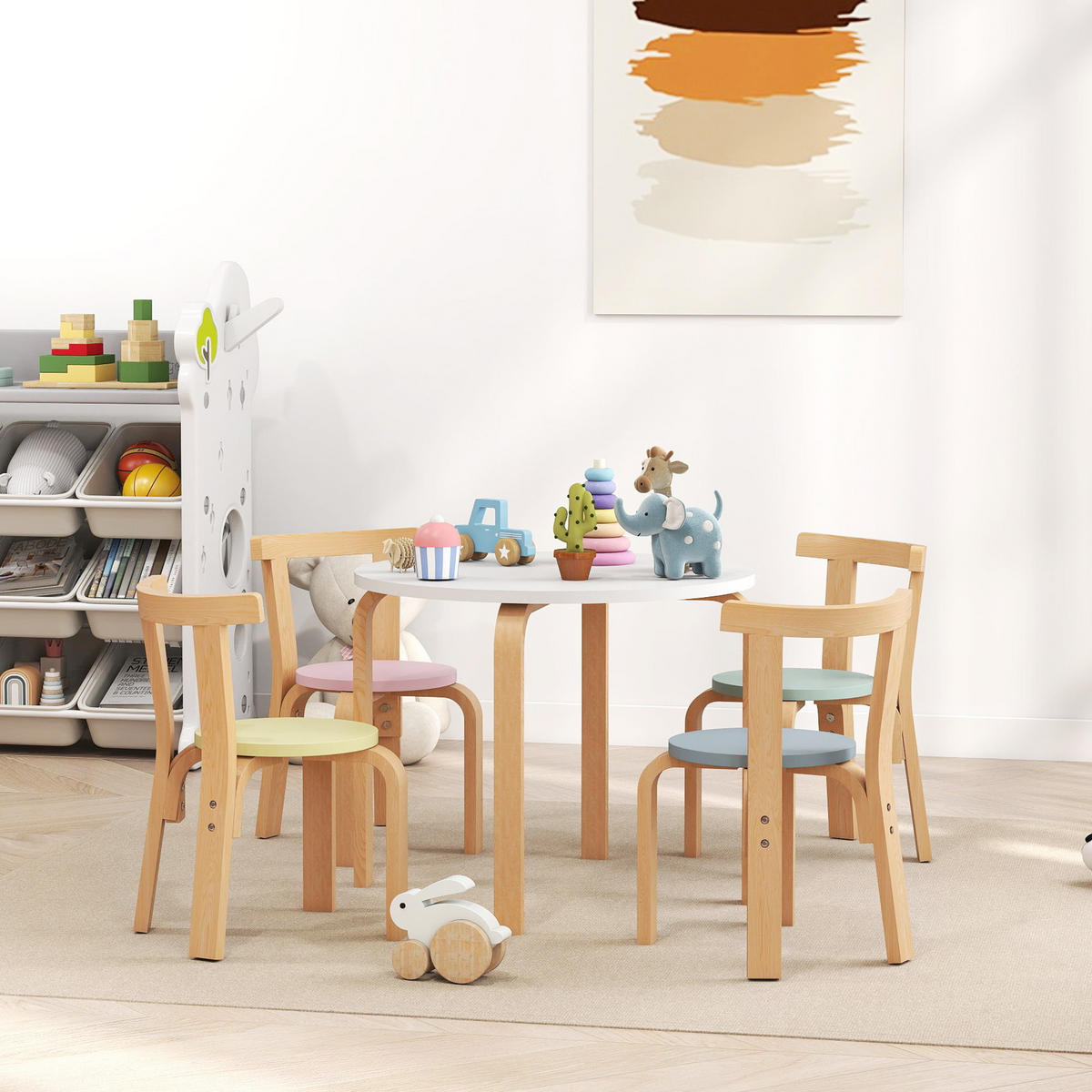 KINDERTISCH Holz mit 4 Stühlen 5-teilig Kinder Tisch Stuhl Set für 3-8 Jahre - Multicolor, Holz (60/50/60cm) - AIYAPLAY