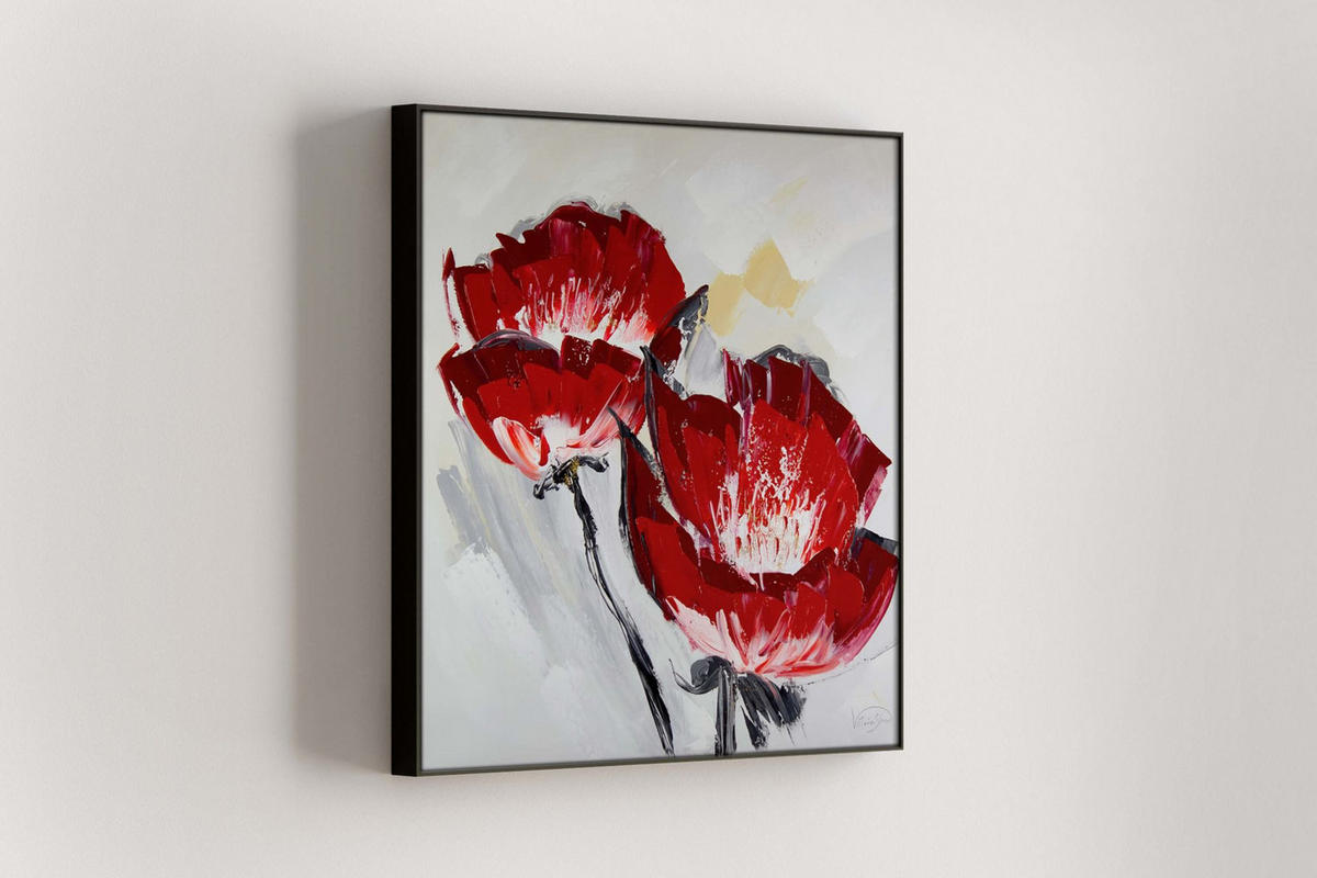 RUČNE MAĽOVANÝ AKRYLOVÝ OBRAZ 80/80 cm, červený, prírodný a botanický motív - červená, drevo/textil (80/80cm) - KUNSTLOFT
