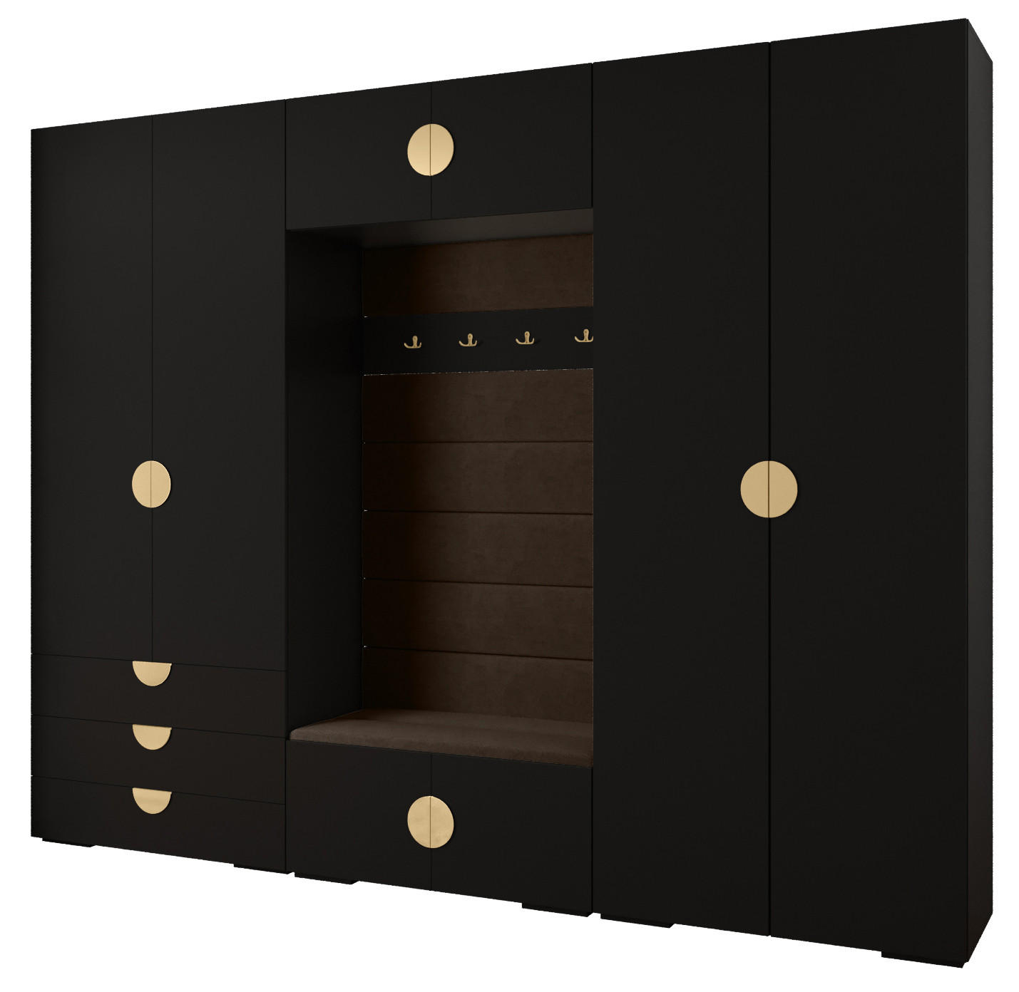 Abiks Möbel Garderoben-Set Schwarz, Braun, Gold 300x236.7x47 cm