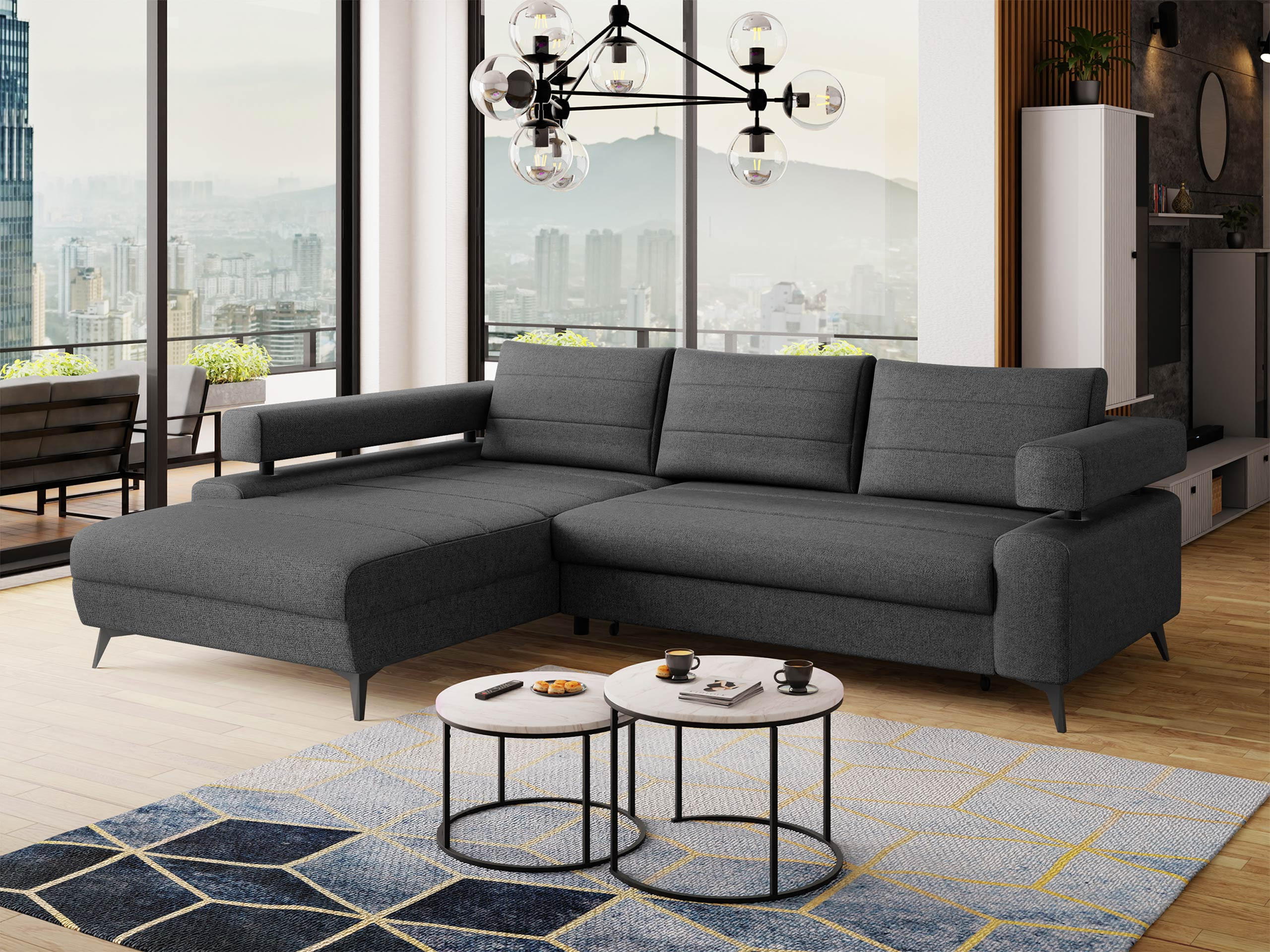 ECKSOFA Rosa, Seite: Links OT-2R - Dunkelgrau/Schwarz, Holz/Textil (265/184cm) - MIRJAN24