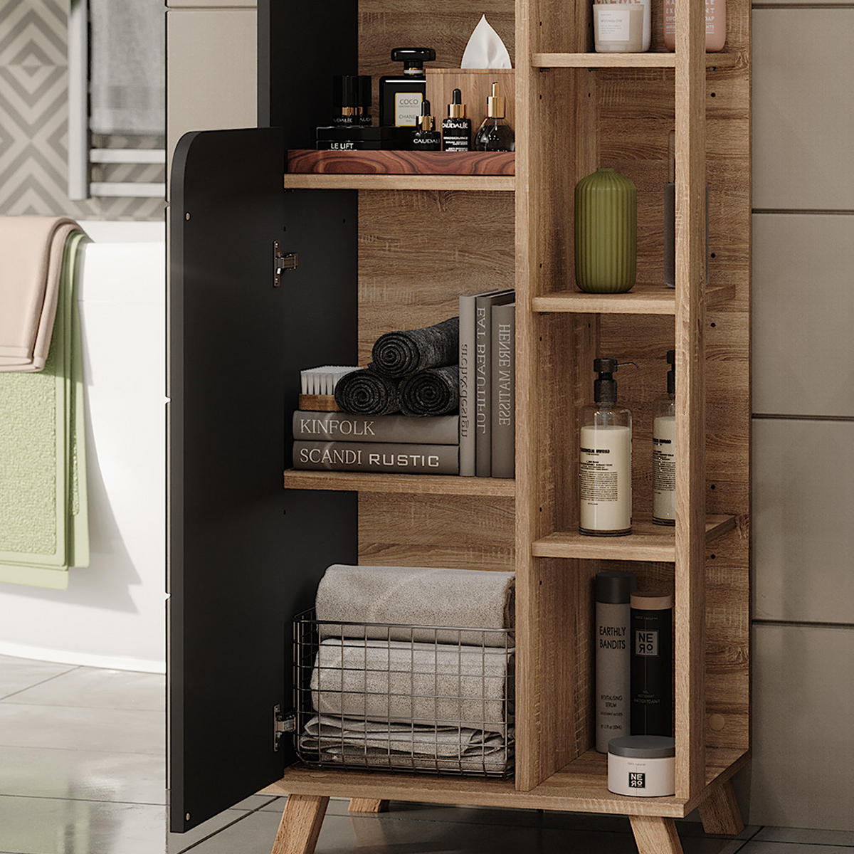 HOCHSCHRANK Karen Sonoma/Anthrazit 50 x 175 cm mit 2 Türen - Anthrazit/Sonoma Eiche, Holzwerkstoff (50/175/35cm) - Vicco