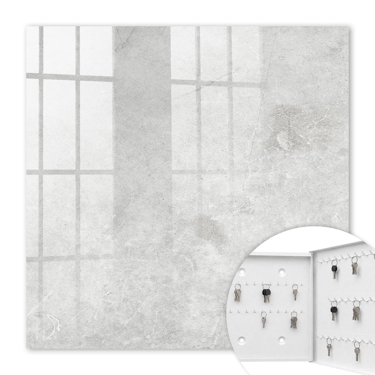 SCHLÜSSELBOX Weiß 30x30 cm – Türöffnung nach rechts - Grauer Stein - Grau, Metall (30/30/5cm) - TULUP