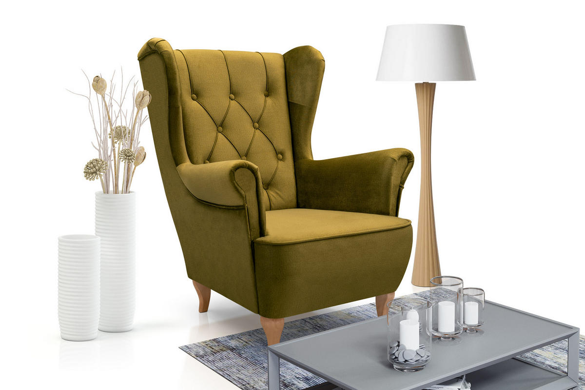 SESSEL TIBER, Polstersessel Glamour Loungesessel, Velours-Stoff Grün - Grün, Holz/Holzwerkstoff (75/104/85cm) - MASSENO