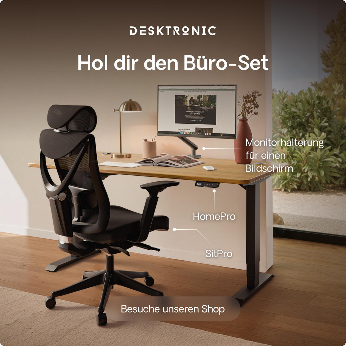 SCHREIBTISCH Elektrisch Höhenverstellbarer HomePro 200x80cm Schwarz/Massive Eiche mit Memory-Funktion, Anti-Kollisions Technologie - Eichefarben/Schwarz, Holz (80/200/63.5cm) - Desktronic